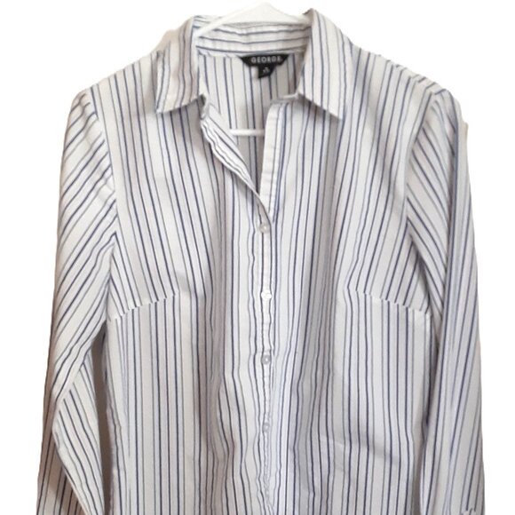 George Woman's Shirt Size MEDIUM 8-10, Stripes, Long Sleeve, Button Down - Picture 1 of 9